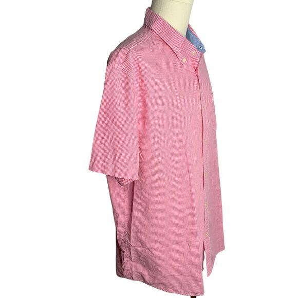 Chaps Mens Pink Gingham Short Sleeve Button-Down Shirt XXL Custom Fit Cotton Ble - Picture 5 of 6